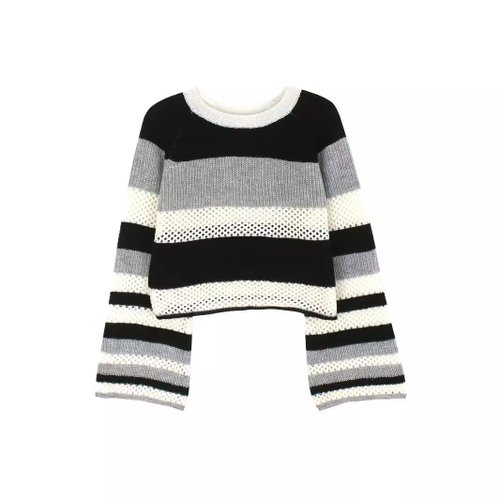 Suéter corto de punto a rayas - Top informal tipo jersey SSU-00036