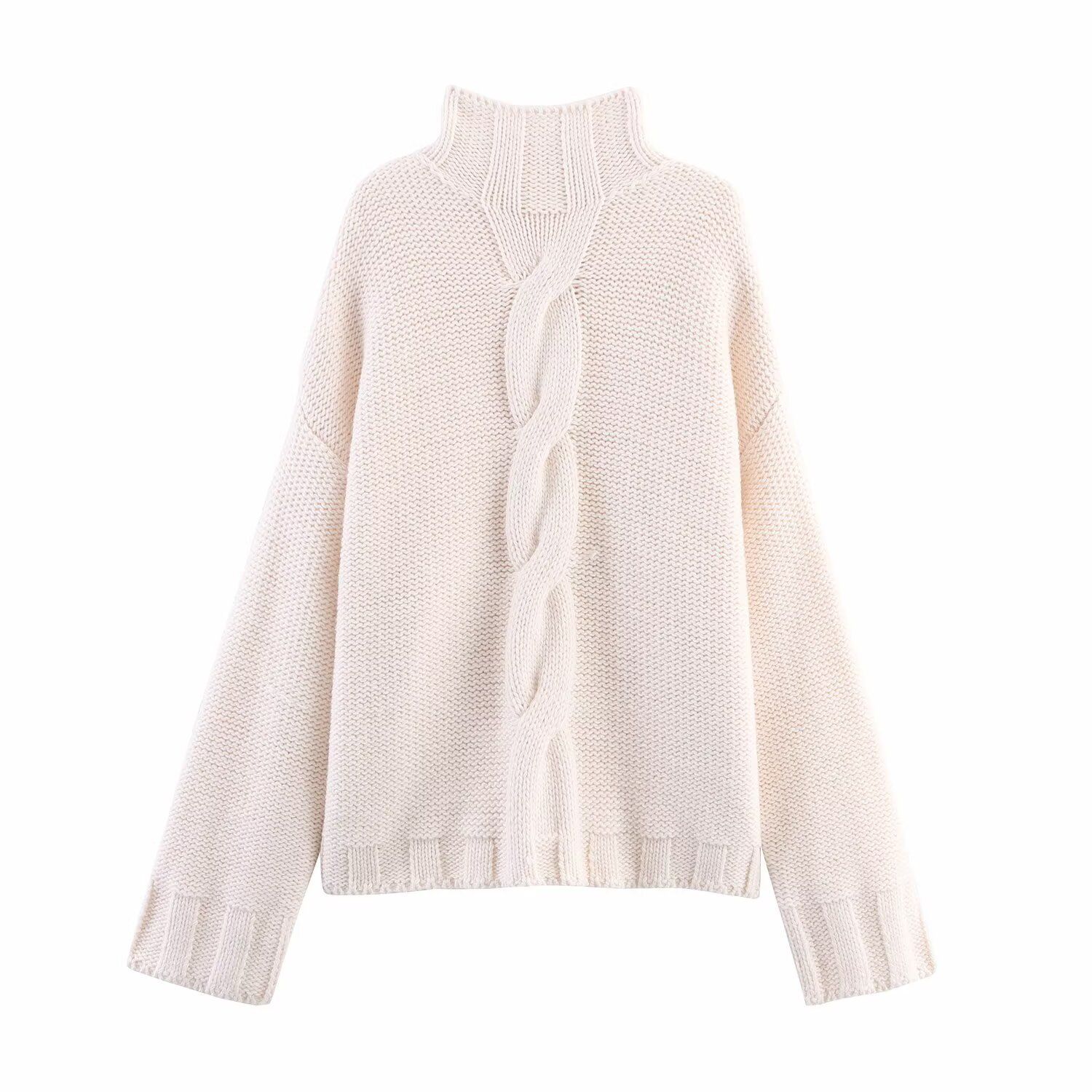 Maglia a coste a maniche lunghe con collo alto, casual, modello KUN-00071