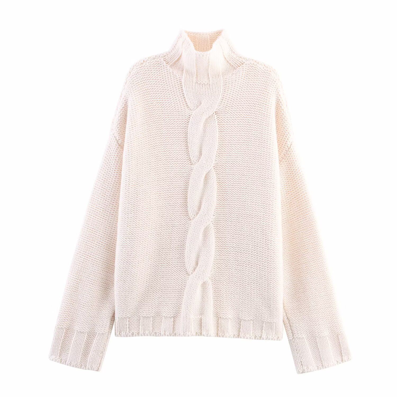 Suéter informal de cuello alto y manga larga acanalada con parte superior de punto KUN-00071