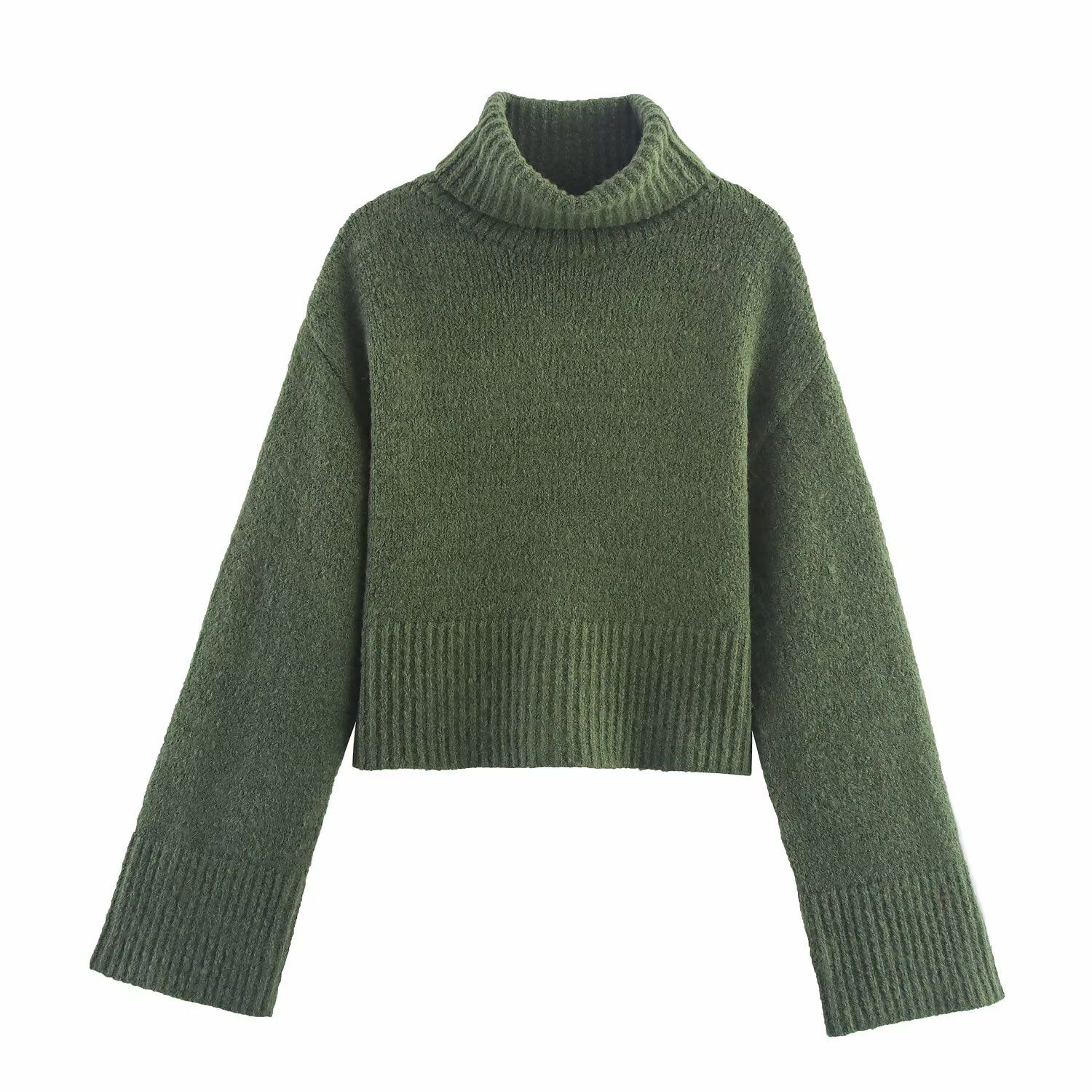 Top de punto para mujer, manga larga, cuello alto, básico, versátil, KUN-00018