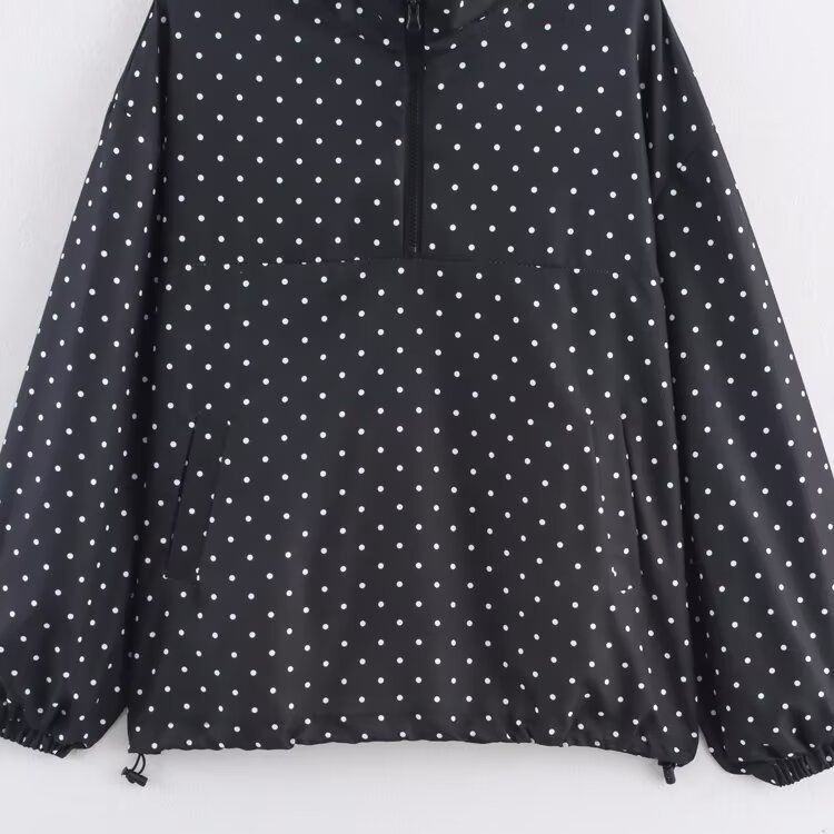 Polka Dot Half Zip Relaxed Fit Jacket KUN-00014