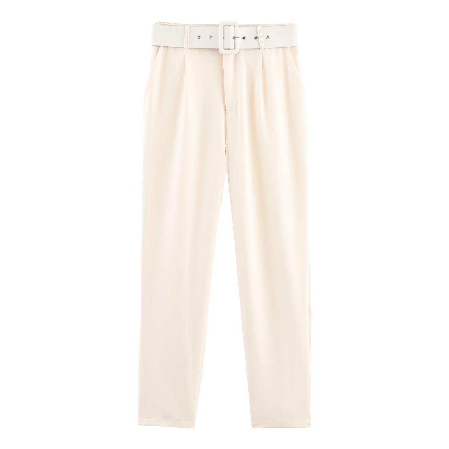 Dames casual broek met hoge taille, rechte pijpen en riem KUN-00009