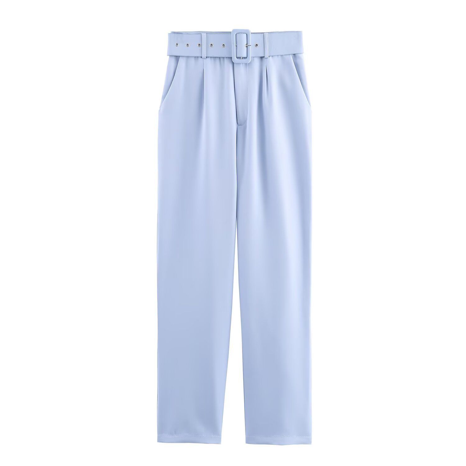 Women's High Waist Straight Leg Casual Pants with Belt KUN-00009