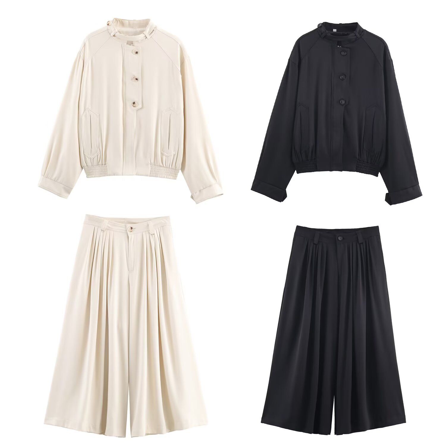 Women's Wide Leg Pants & Button Decor Jacket Set - European Style KUN-00099