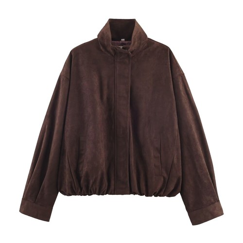 Chaqueta corta de ante estilo retro, corte holgado, KUN-00045