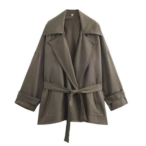 Conjunto de gabardina y pantalón ancho para mujer - Cinturón fluido KUN-00101