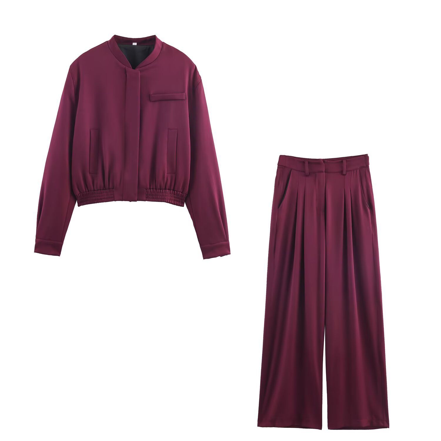 Inspired Women's Bomber Jacket High Waist Wide Leg Pants KUN-00103