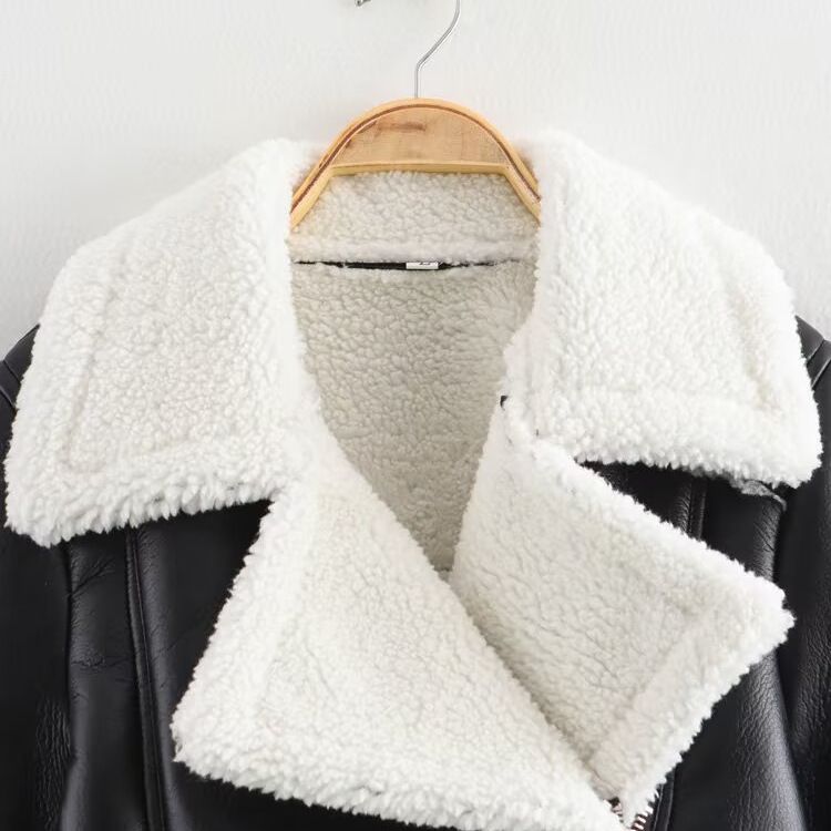 Faux Shearling Moto Jacket - Trendy Biker Style KUN-00047