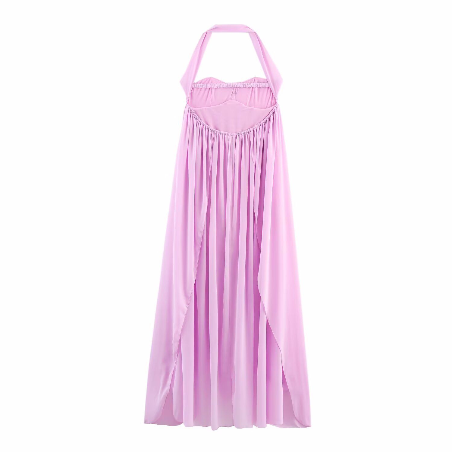 Chiffon Maxi Dress - Backless Halter Irregular Pleated KUN-00114