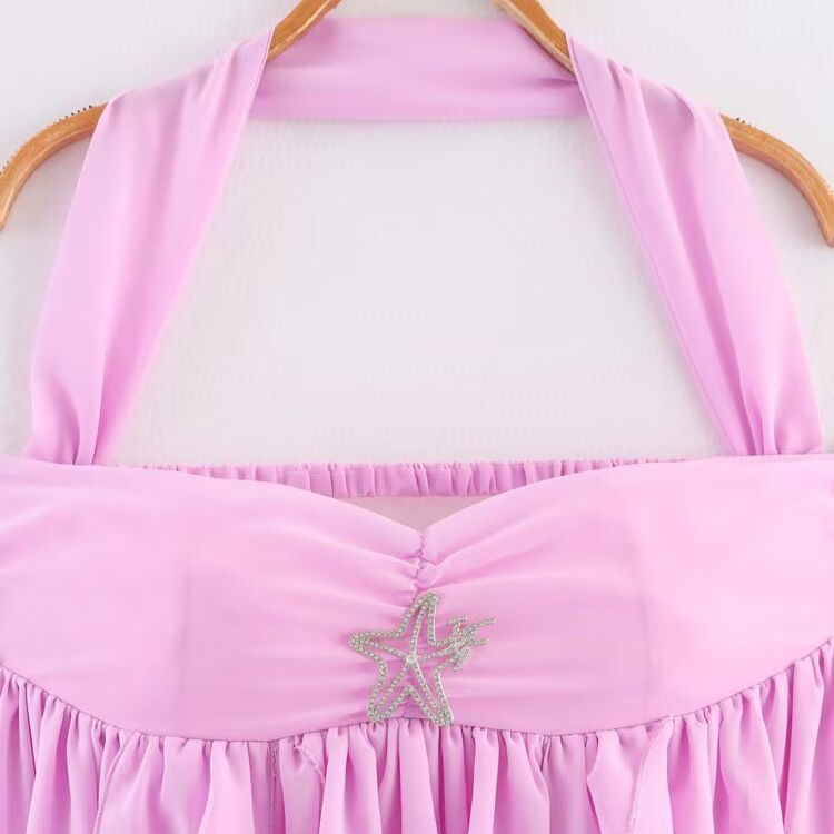 Chiffon Maxi Dress - Backless Halter Irregular Pleated KUN-00114