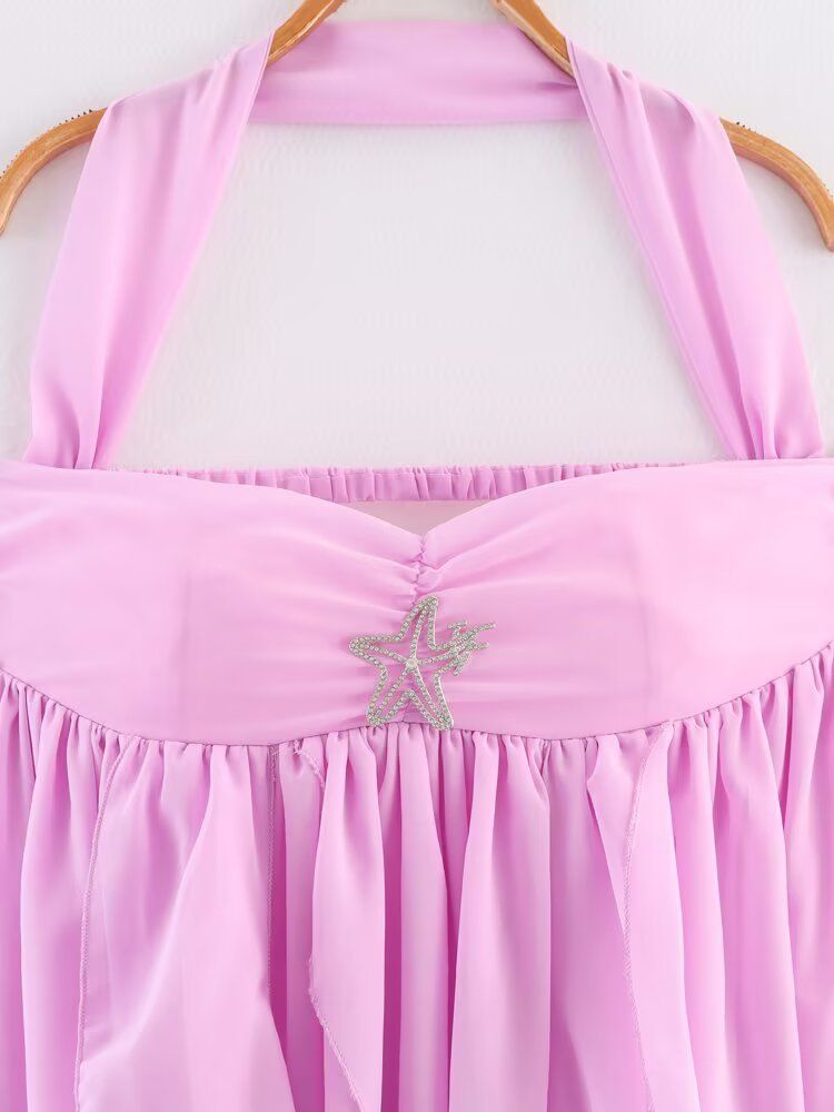 Chiffon Maxi Dress - Backless Halter Irregular Pleated KUN-00114