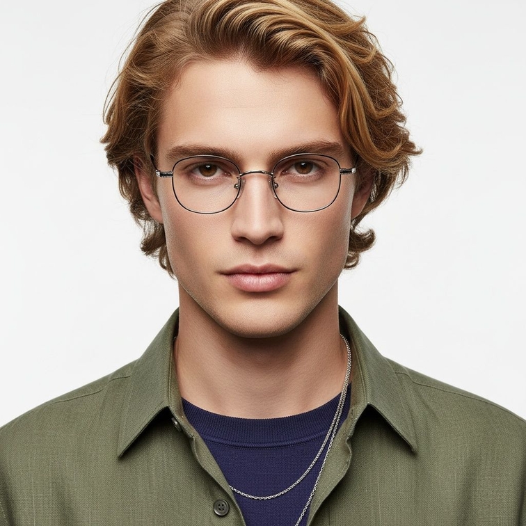Ovale schwarze Titanbrille #BS1913-0218