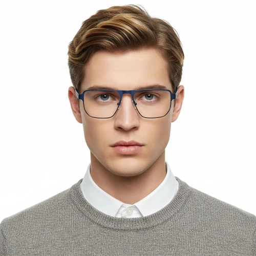 Lunettes rectangulaires en métal bleu #BS2425-0105