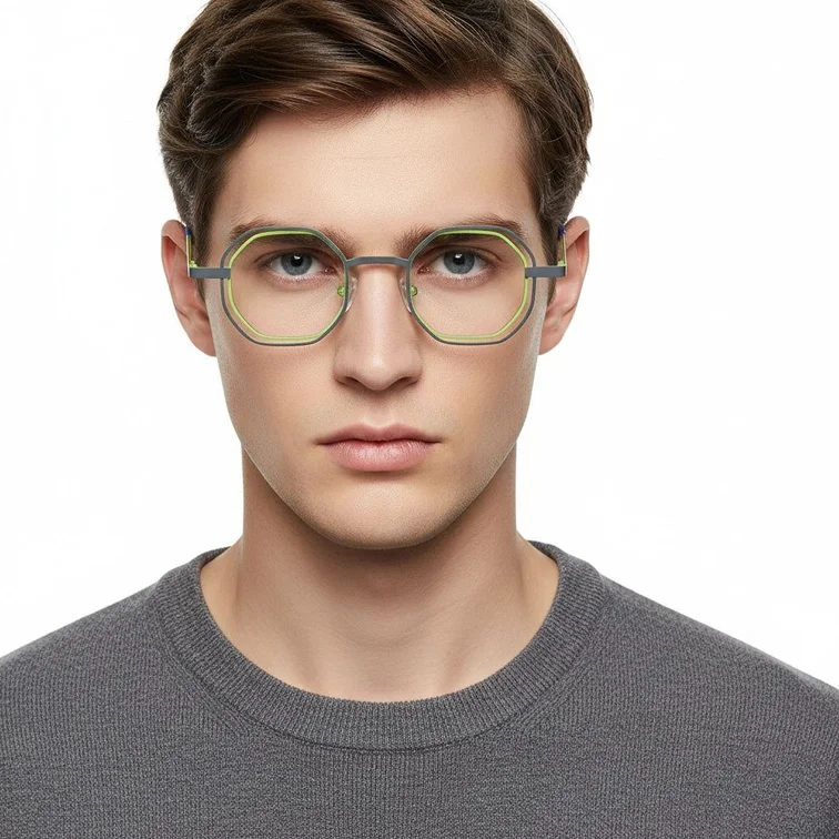 Geometrische graue Metallbrille #BS2425-0155