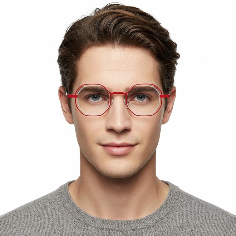 Geometrische rote Metallbrille #BS2425-0158