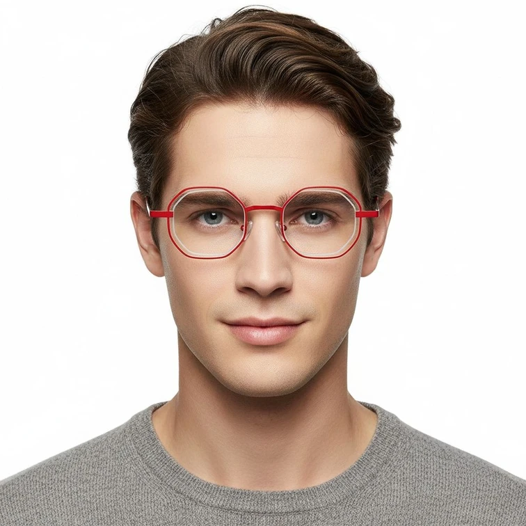 Geometric Red Metal Glasses #BS2425-0158