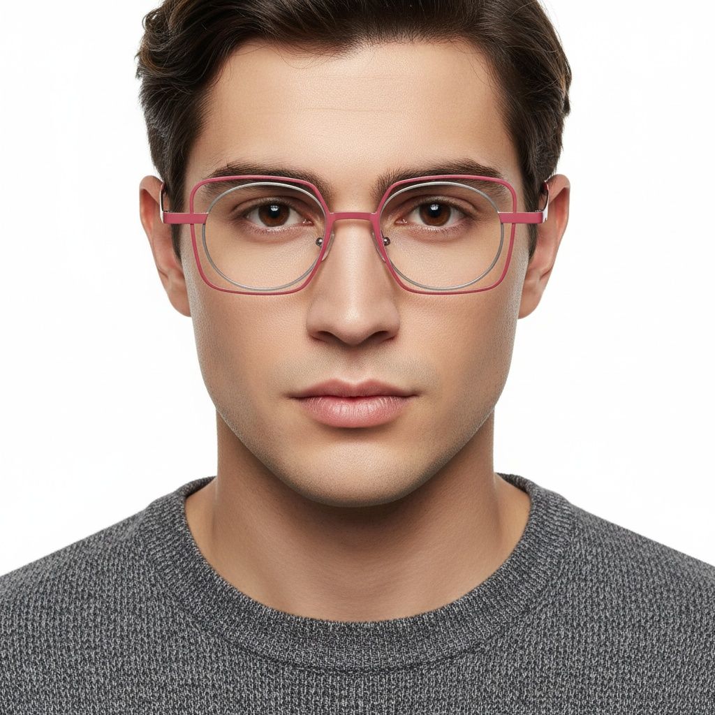 Rectangular Pink Metal Glasses #BS2425-0165