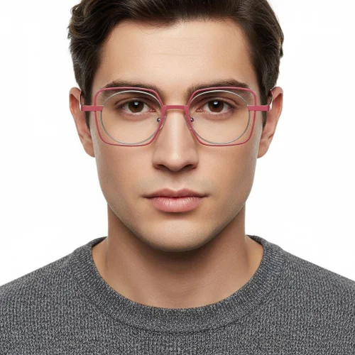Lunettes rectangulaires en métal rose #BS2425-0165