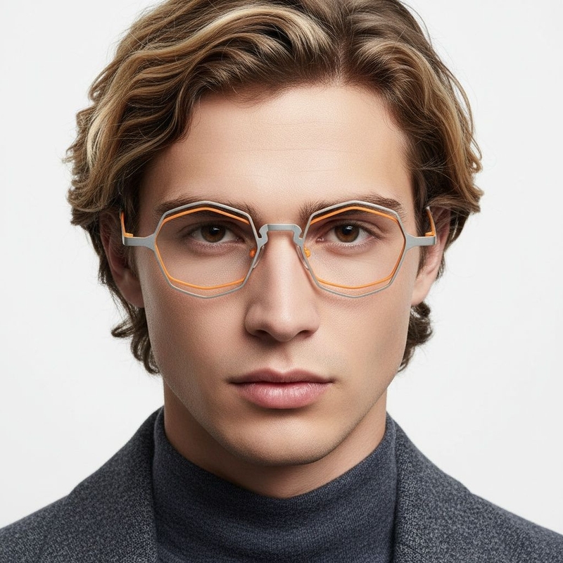 Geometric Orange Metal Glasses #BS2425-0169