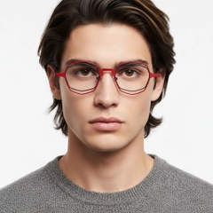 Geometrische rote Metallbrille #BS2425-0172