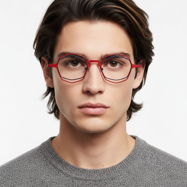 Geometric Red Metal Glasses #BS2425-0172