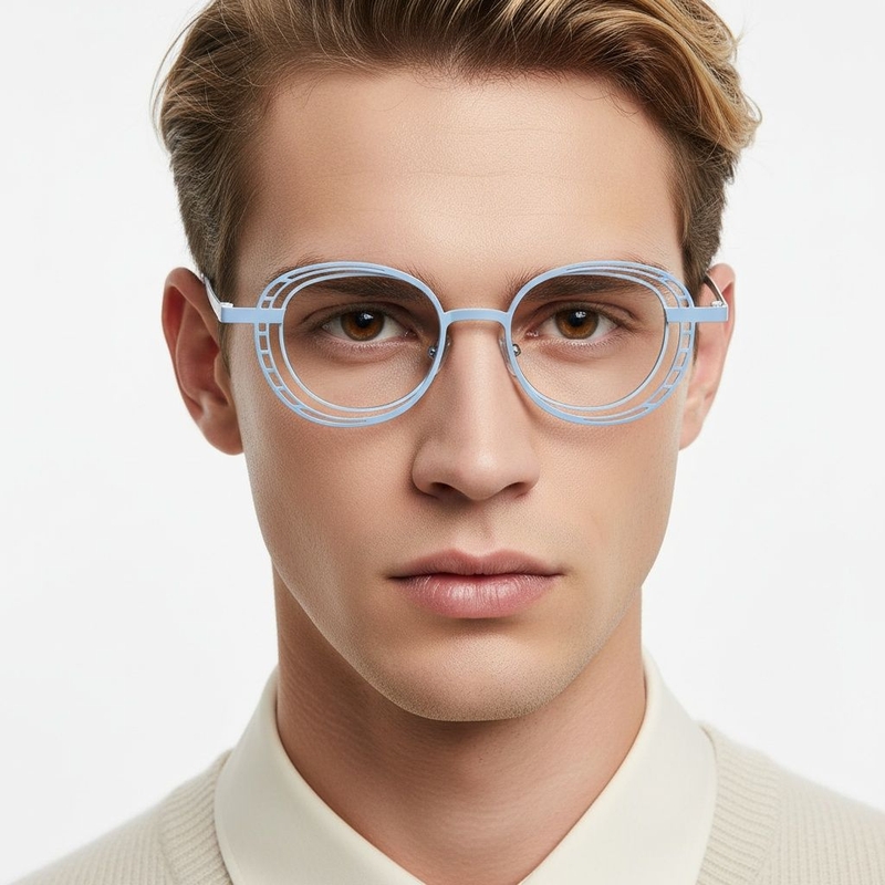 Gafas ovaladas de metal azul #BS2425-0189