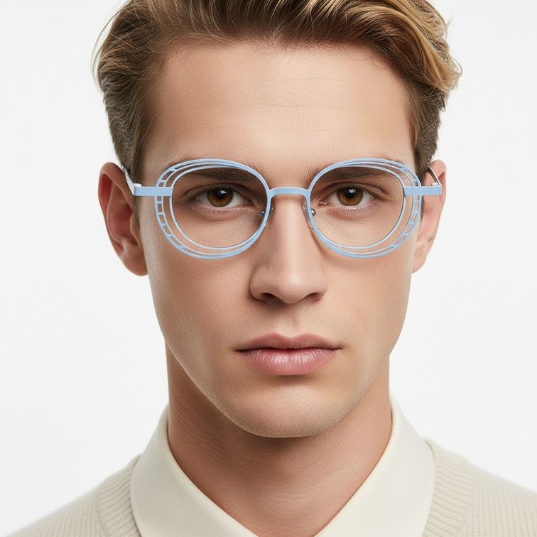 Oval Blue Metal Glasses #BS2425-0189