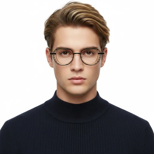 Oval Yellow Metal Glasses #BS2425-0190