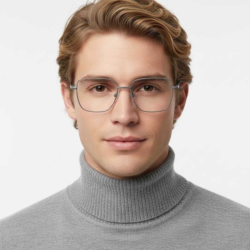 Rectangular Grey Metal Glasses #BS2425-0301