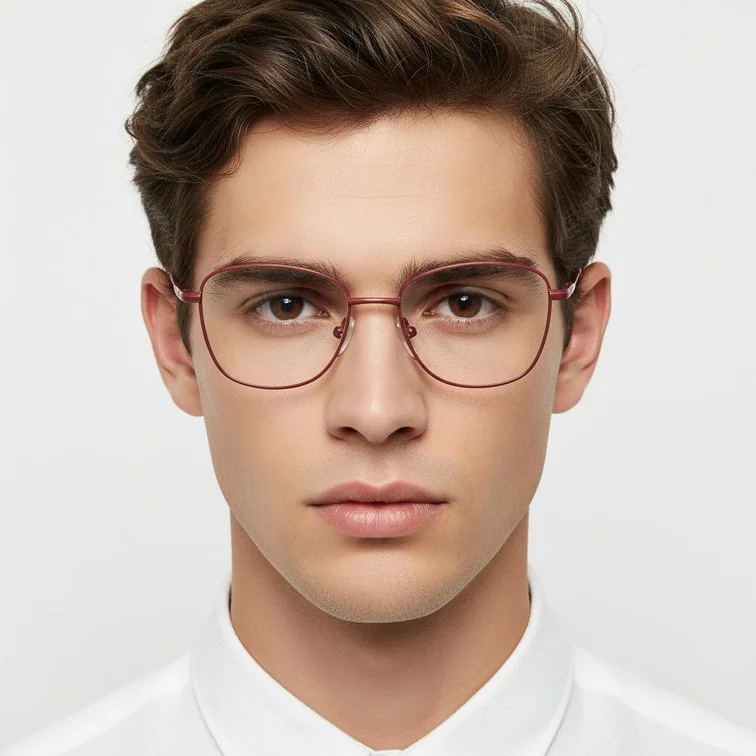 Rectangular Red Metal Glasses #BS2425-0312