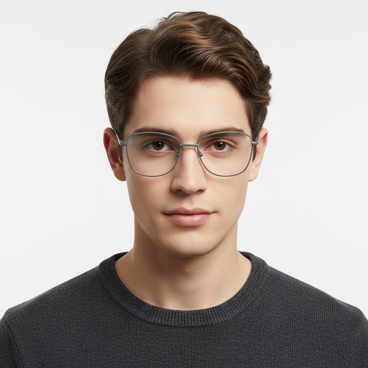 Rectangular Grey Metal Glasses #BS2425-0313