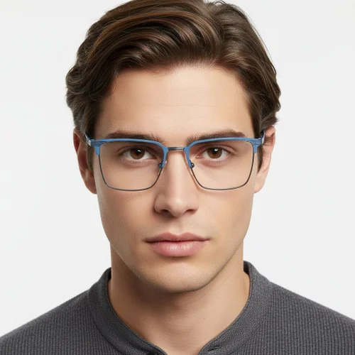Lunettes rectangulaires en métal bleu #BS2425-0327