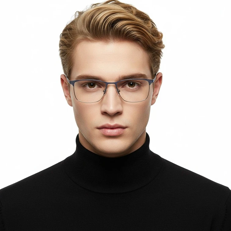 Rectangular Blue Metal Glasses #BS2425-0345