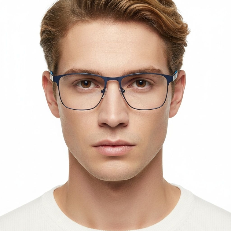 Rectangular Blue Metal Glasses #BS2425-0363
