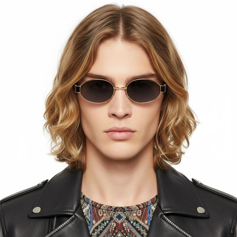 Oval Golden Metal Sunglasses #BS2503-0047