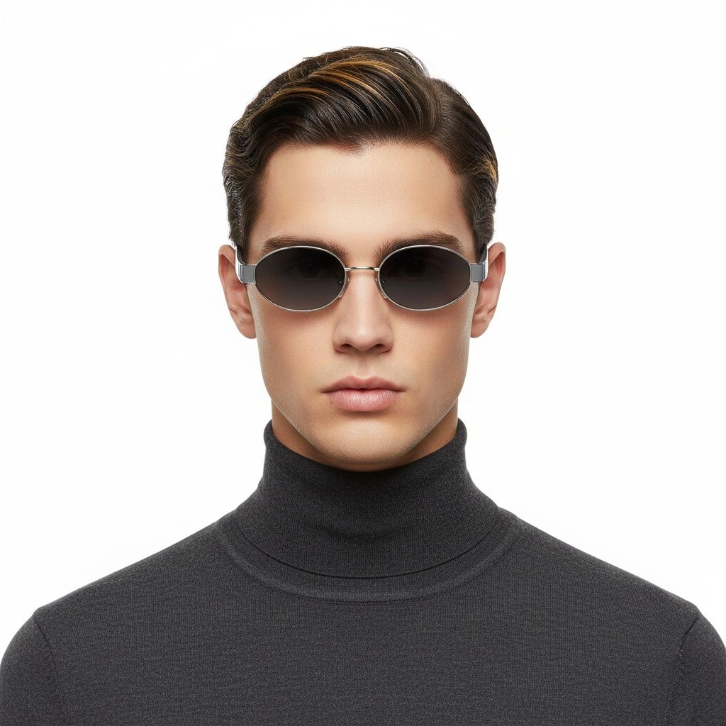 Oval Silver Metal Sunglasses #BS2503-0050