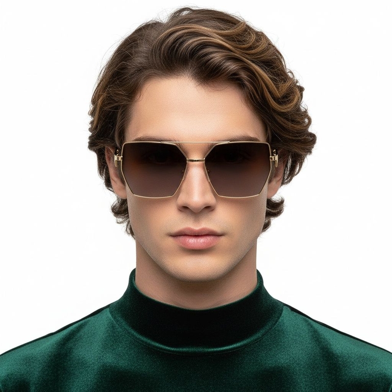 Geometric Golden Metal Sunglasses #BS2503-0053