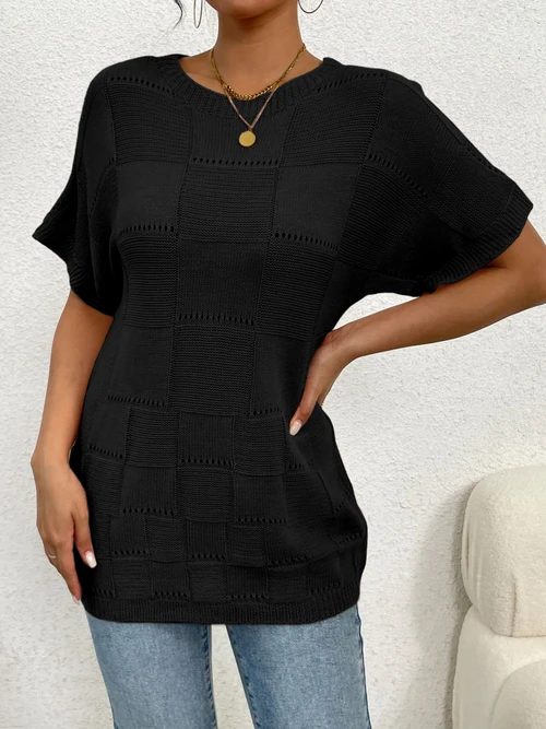 Knit Top Women's Short Sleeve Crew Neck Loose Fit SSU-00051