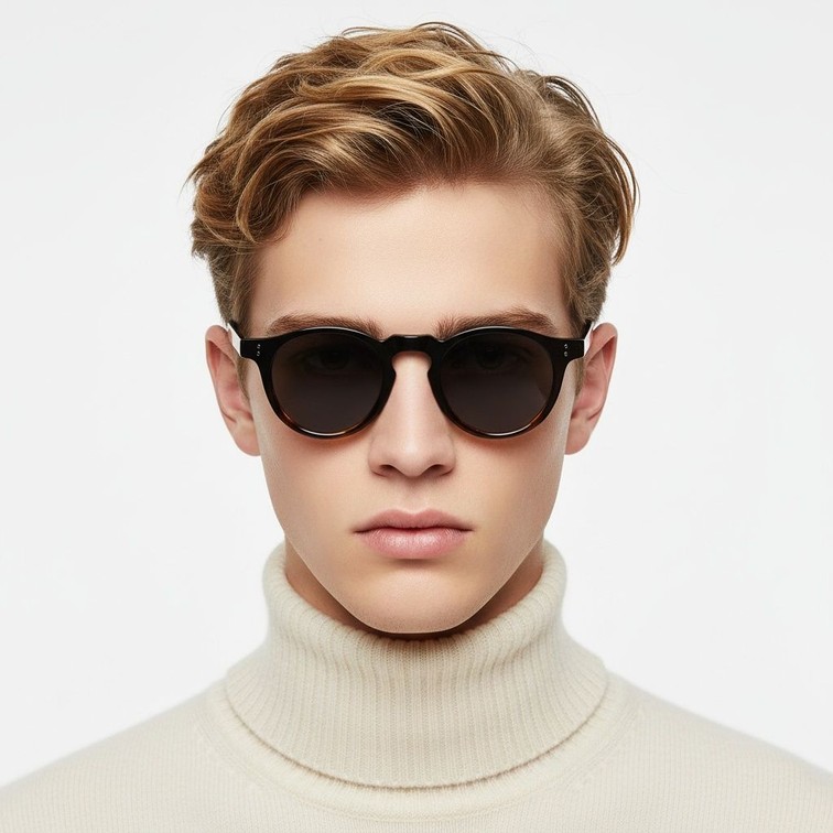Gafas de sol ovaladas de plástico con diseño de carey # BS2503-0116