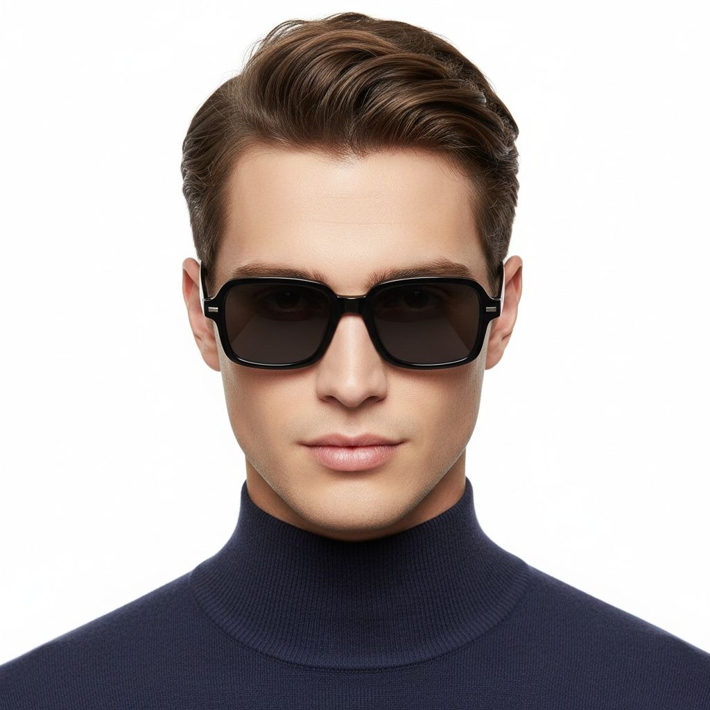 Rectangular Black Plastic Sunglasses #BS2503-0130