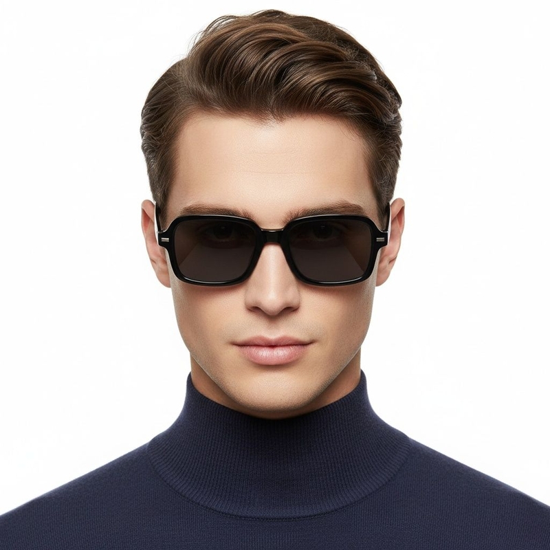 Rectangular Black Plastic Sunglasses #BS2503-0130