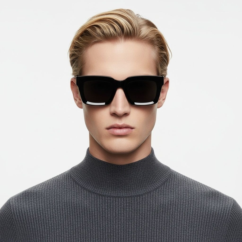Rectangular Black Acetate Sunglasses #BS2607-0053