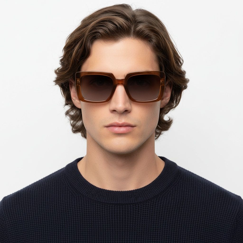Rectangular Brown Acetate Sunglasses #BS2607-0064