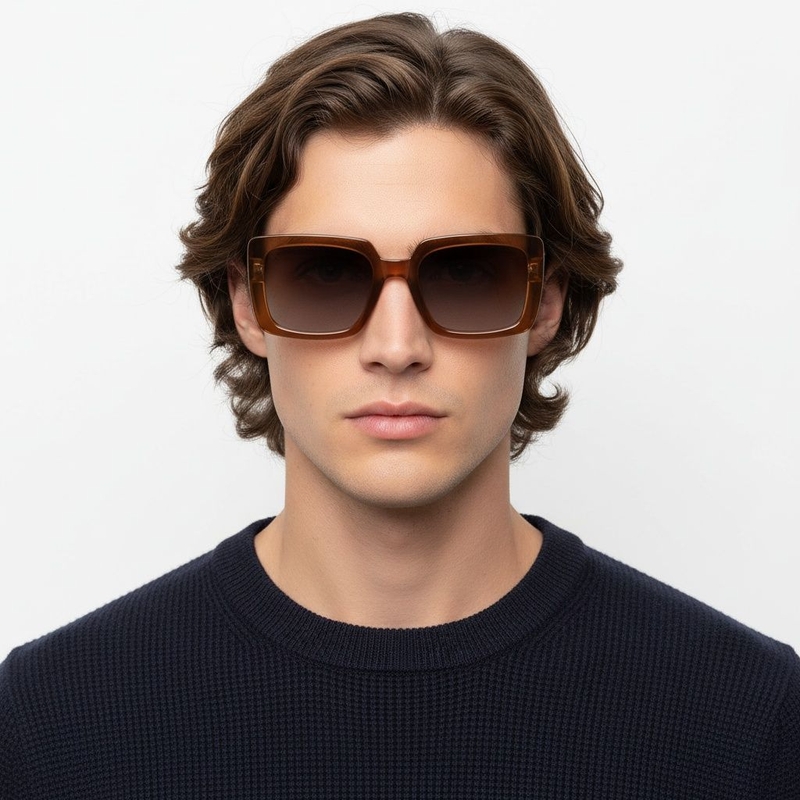 Rectangular Brown Acetate Sunglasses #BS2607-0064