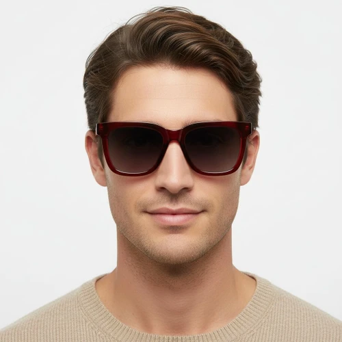 Rectangular Red Acetate Sunglasses #BS2607-0068