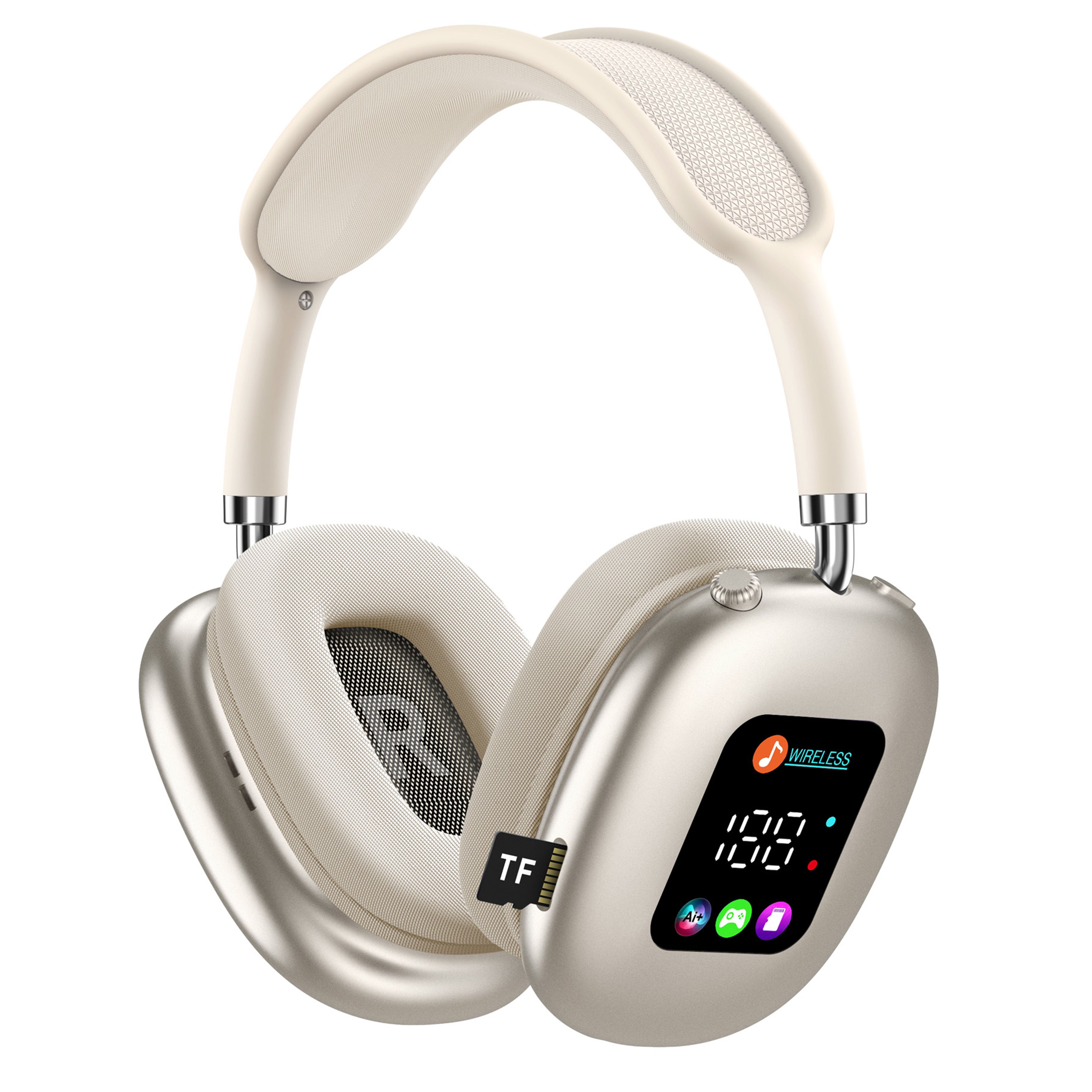 Wireless Bluetooth Headphones with RGB Digital Display & Card Reader - AKZ MAX600