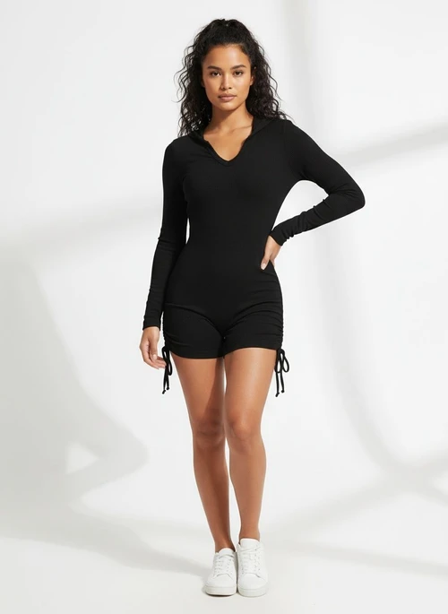 Slimming S-Shape Ruched Hooded Jumpsuit for Women with Sexy Quickdry Fit