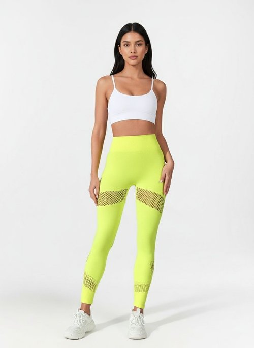 Leggings da yoga a vita alta, snellenti, traspiranti, in rete, per donna, con un effetto push-up sexy.