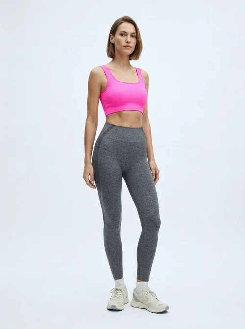 Leggings sportivi a righe a vita alta, snellenti, per donna, con effetto contenitivo sull'addome e valorizzante sui fianchi.