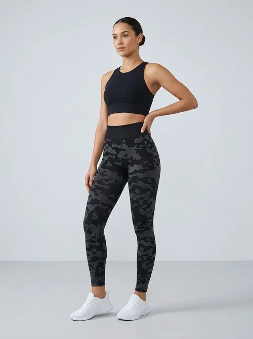 Pantaloni da yoga snellenti a vita alta con stampa mimetica, ad asciugatura rapida, per donna, con vestibilità sexy a forma di S.
